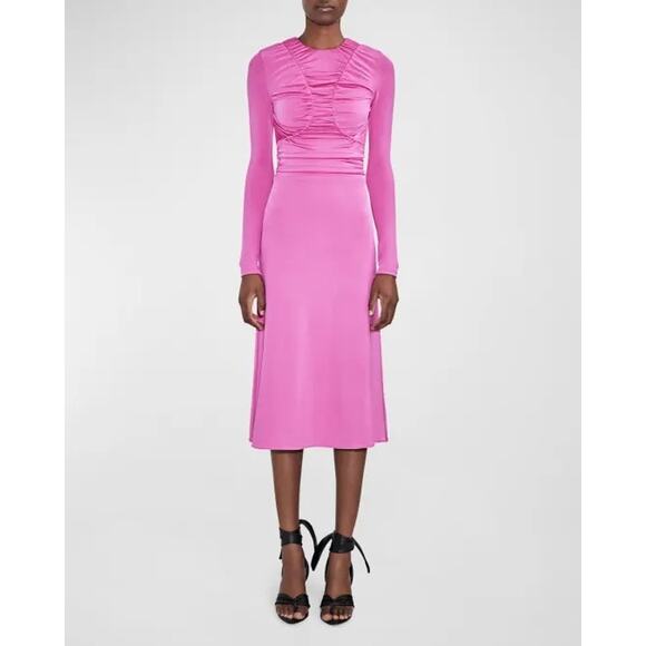 Et Ochs Keasha Magenta Stretch Ruched Jersey Midi Dress Women’s Size 6 - Picture 1 of 13